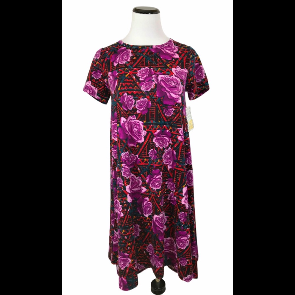 LuLaRoe Carly Dress Purple Rose Print Sz XXS Brand New